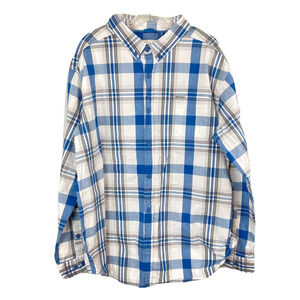 Columbia Shirt Men XXL 2XL Blue White Plaid Long Sleeve Button Up Cotton Stretch